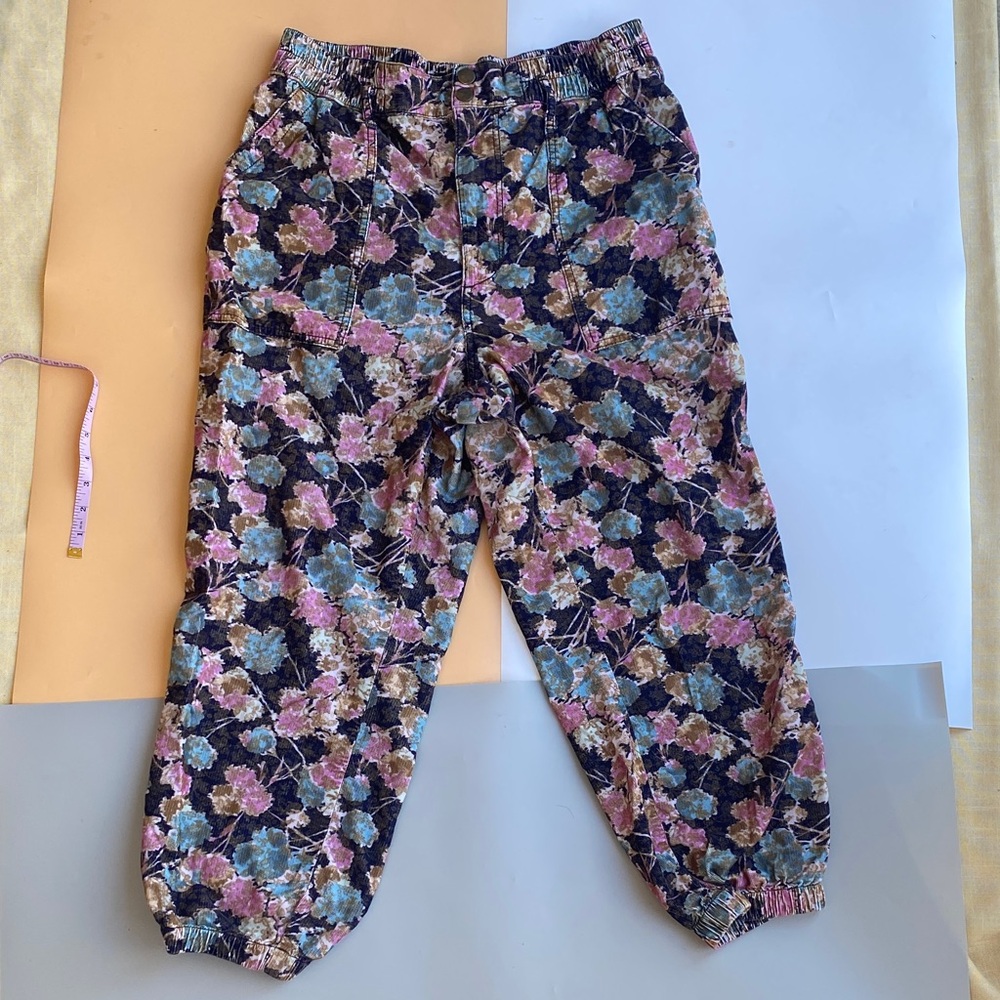 Anthropologie Floral Velvet Joggers in Navy, Pink, Green, Gold